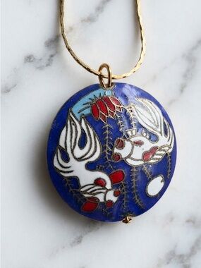 VTG Janecraft 925 Vermeil Cloisonne Koi Fish Pendant Necklace⁠
